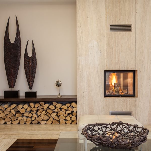 Travertine house: Interior of comfortable contemporary living room